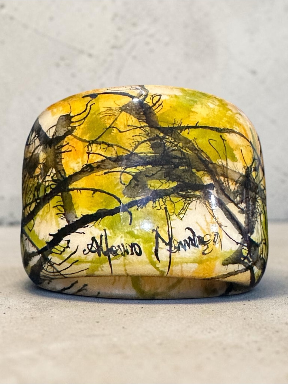 Vintage Alvaro Mendoza Painted Lucite Cuff Bracelet Daum Nancy Style Winter Tree
